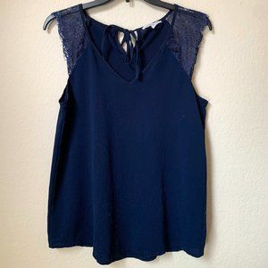 Navy Blue Sleeveless Top with Lace